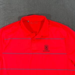 Under Armour Mens XL Red Orange Striped Golf‎ Polo Shirt